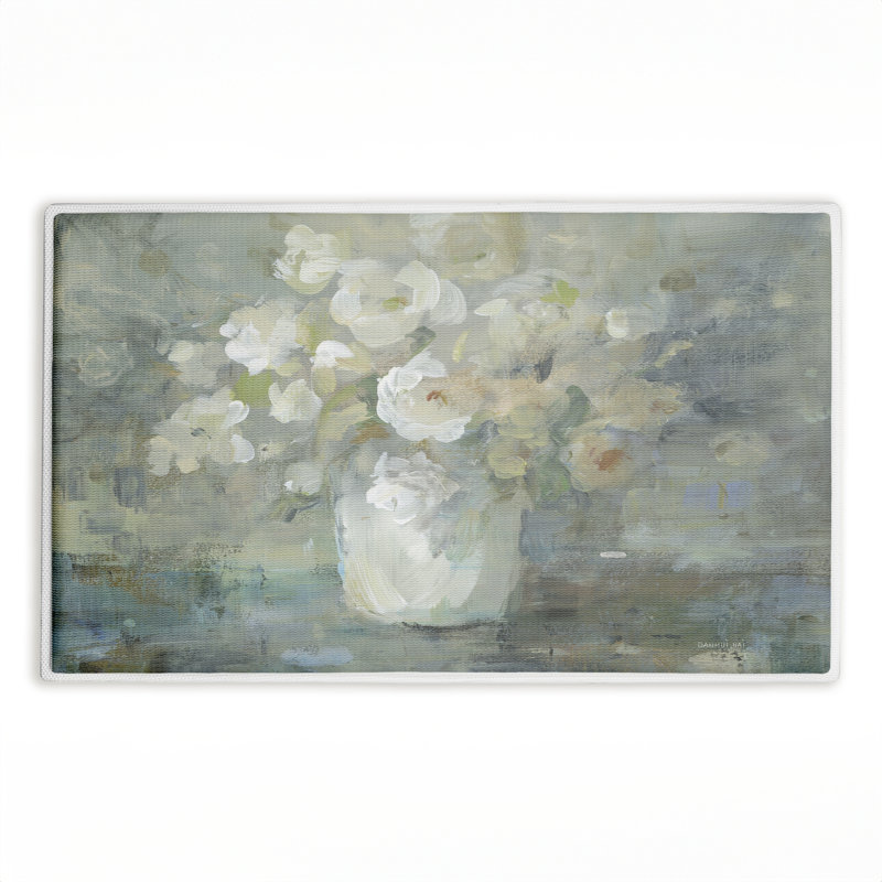  Obscure Floral Memory Absorbent Non Slip Bath Mat Recycled Cushioned, 18"x30", Grey, Abstract