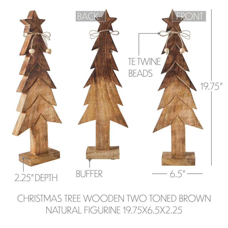 Figurine d'arbre de Noël en bois brun, H 19,75 po x l 6,5 po x P 2,25 po