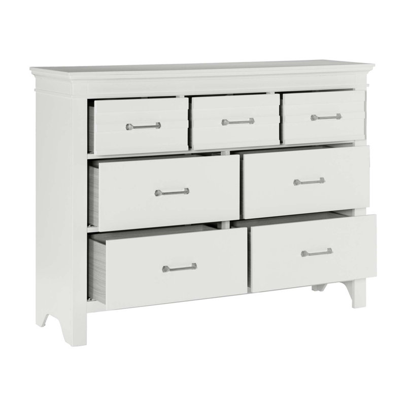 Commode en bois de style transitionnel avec 7 tiroirs spacieux, finition blanche pour un rangement élégant et fonctionnel dans la chambre à coucher