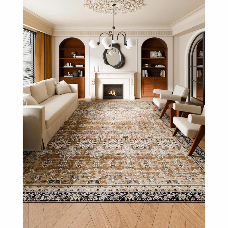 Large Area Rug Anti-Skid Tear-Resistant Floor Mat Vintage Brown Green, Rectangle 9' x 12'