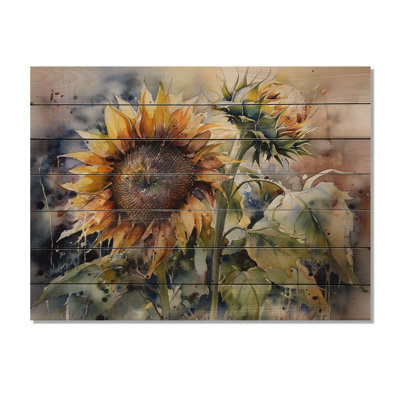 Jaune tournesol symphonie IV - tournesols floraux, impression sur bois de pin naturel