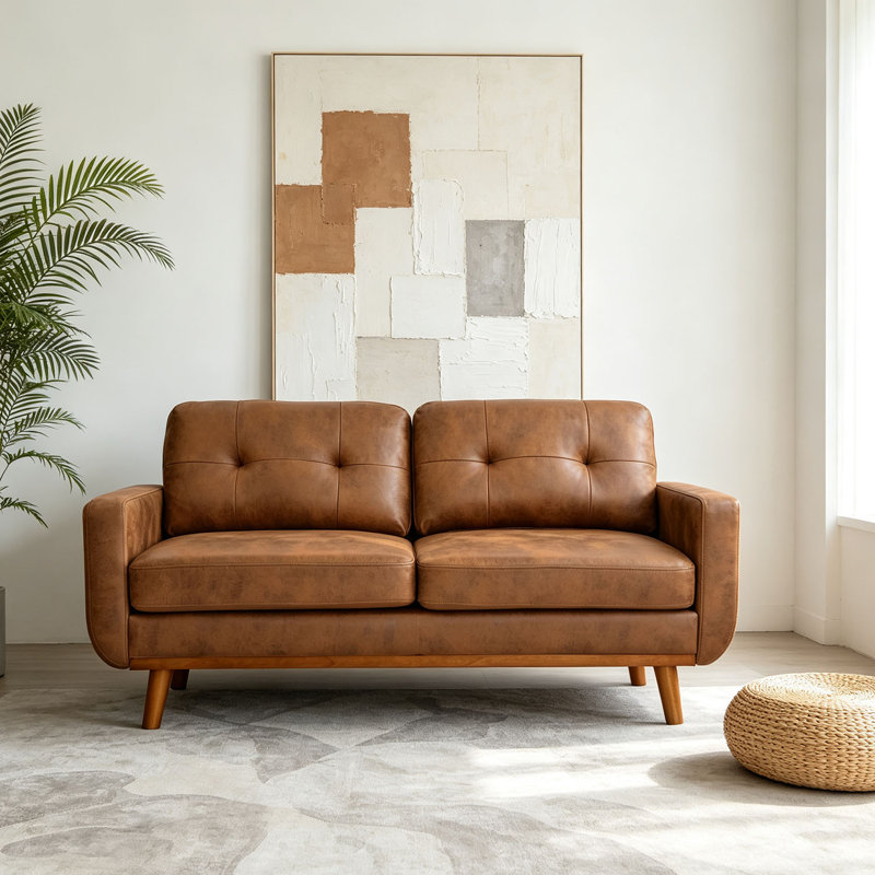 Canapé 65 po Mid-Century, Mélange de polyester brun pâle