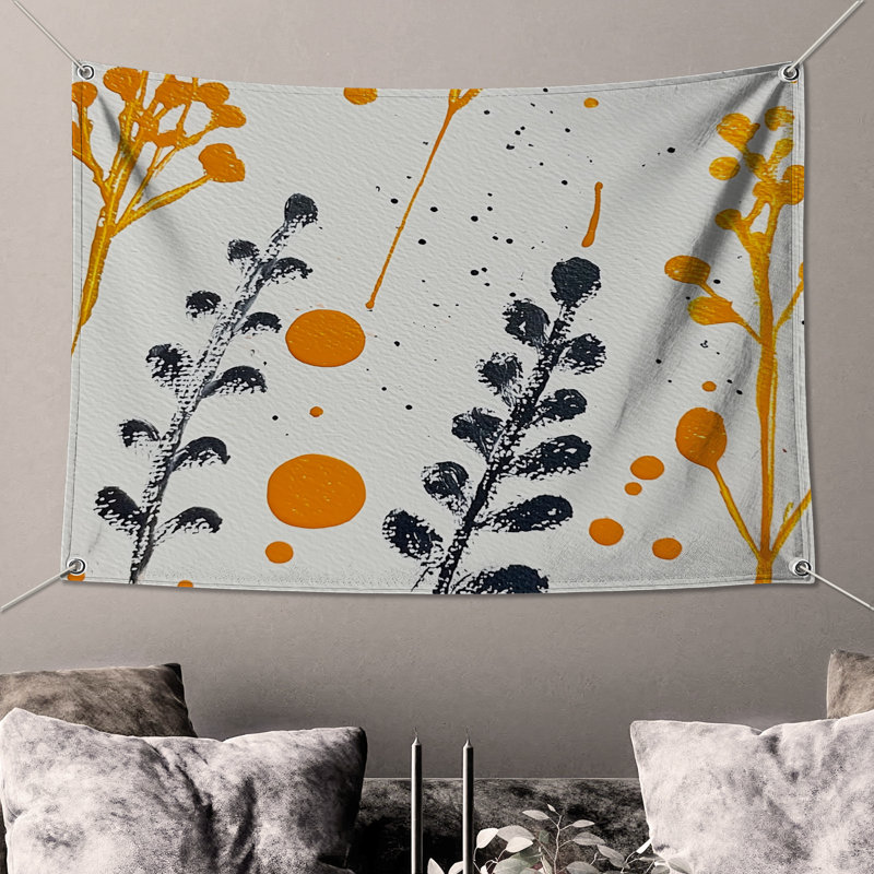 Tapisserie florale - Art mural, H 68 po x l 80 po avec 4 œillets