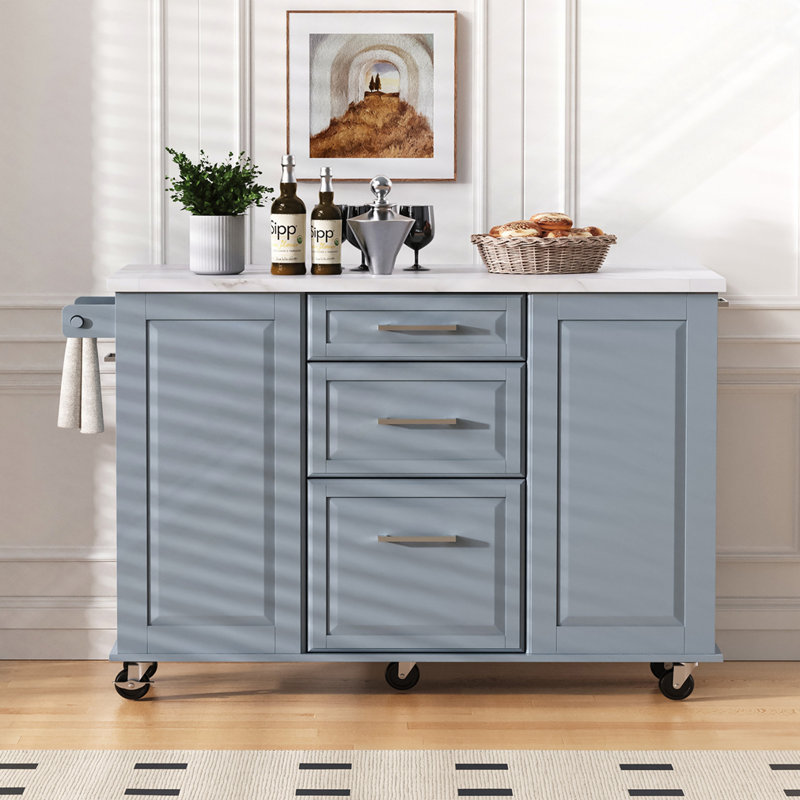 Îlot de cuisine avec rangement inclinable et armoire de rangement, Gris te bleu