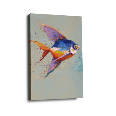 Cadre d'art tendu sur toile empâtement vibrant «Colorful Swallowtail Fish» pour Eclectic Studio