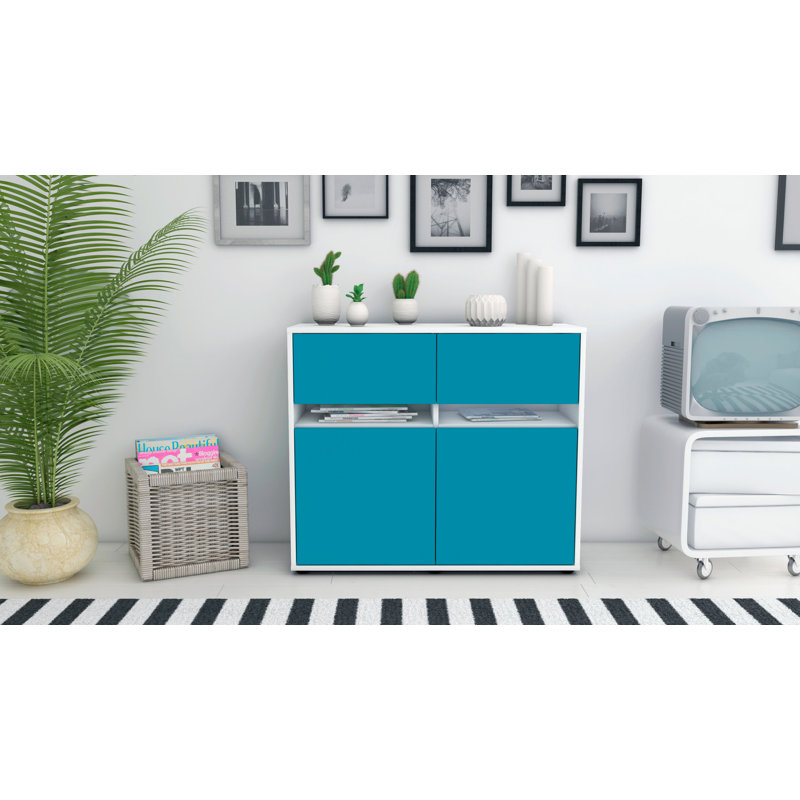 Racine 92cm Sideboard, White/Turquoise