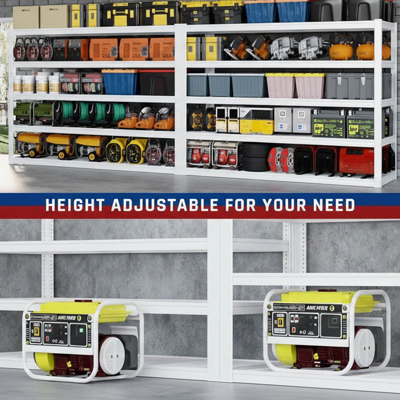 Garage Shelving Heavy Duty ,White 65"W X24"D X84"H Metal Shelves With 5 Tier Adjustable Garage Storage Shelves, White