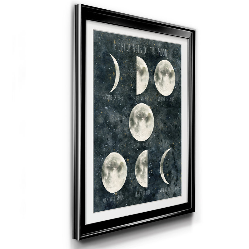 Phases de la lune - Reproduction d'art graphique sur papier encadré, H 26,5 po x l 36,5 po x P 1,5 po, Noir