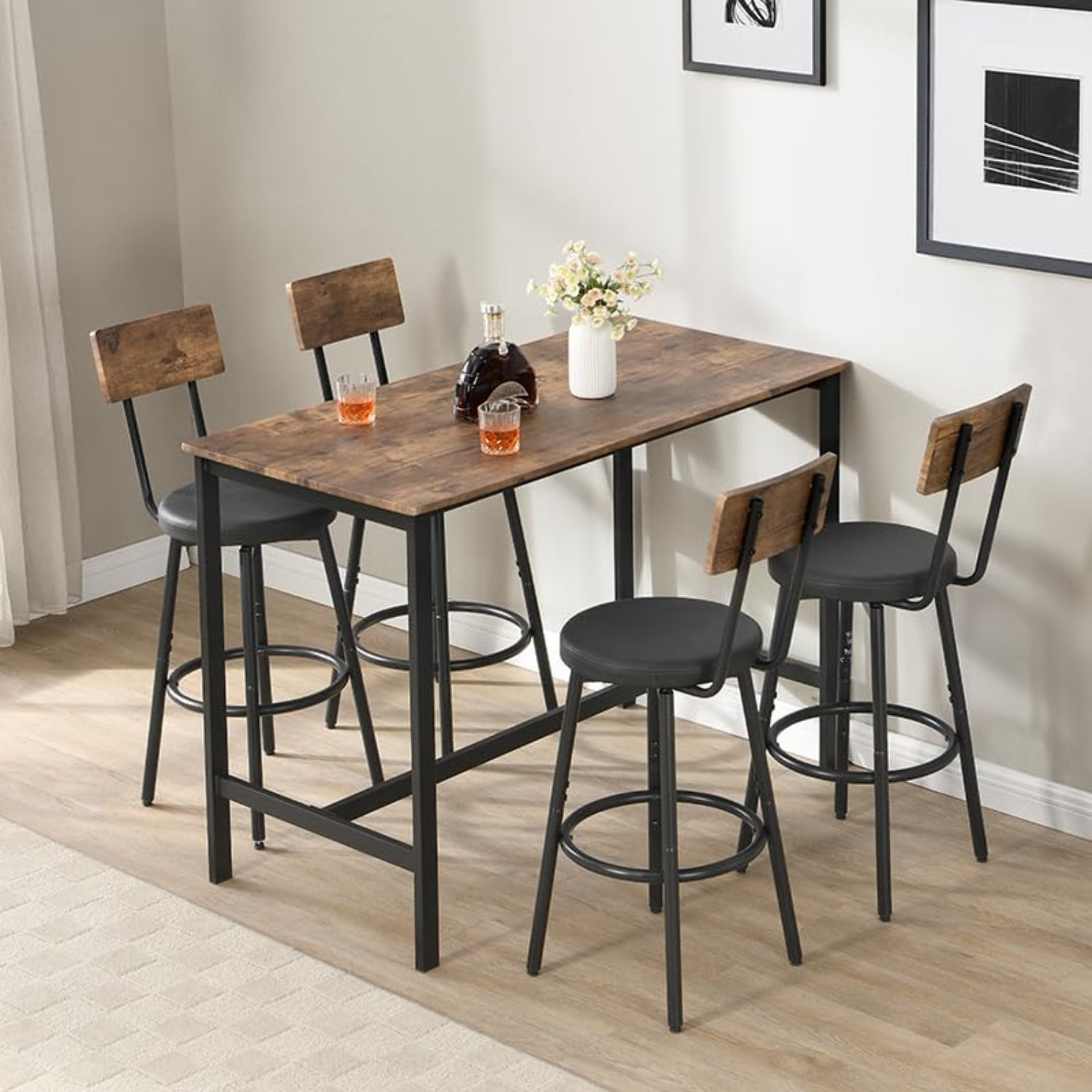 Orblue Bar Table And Chairs Set Of 4, 5 Piece Counter Height Dining Table Set, High Top Table ...