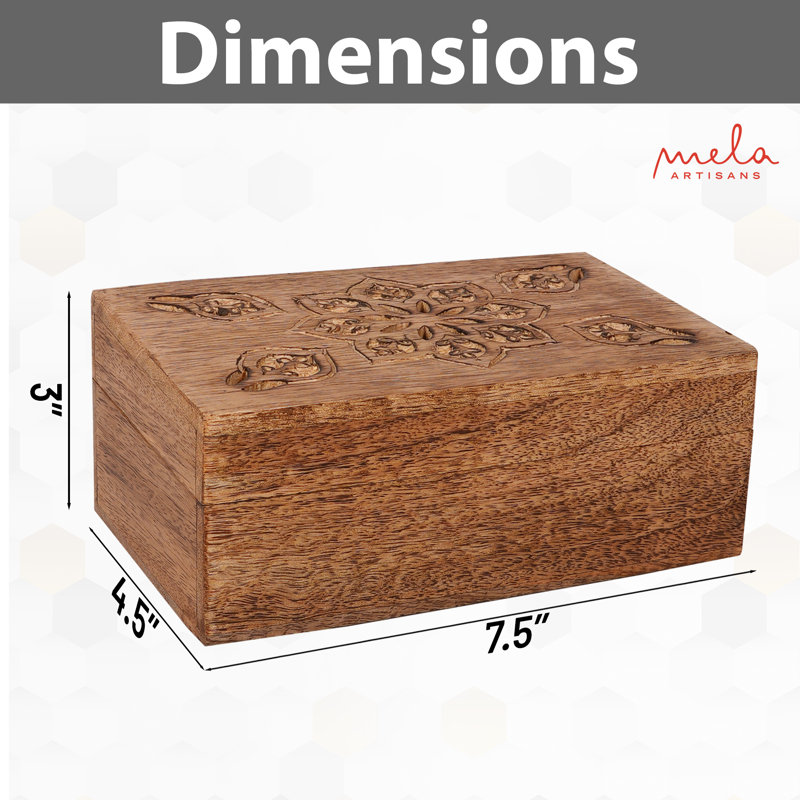 Wood Jewellery Box +, 3" H x 4.5" W x 7.5" D
