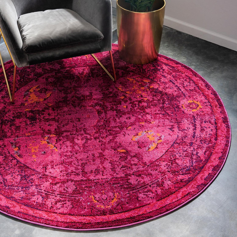 Nadene Washable Oriental Indoor Rug, Round 8'