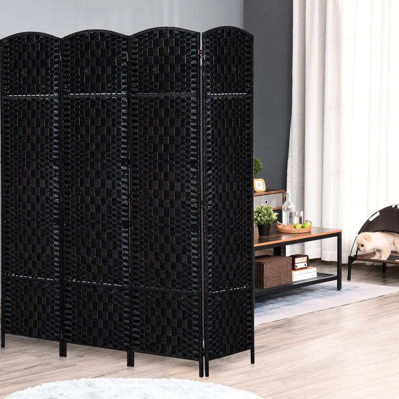 Écran d'intimité tissé noir. Élégant pour les salles de loisirs, 4 panneaux, avec charnière pratique et fonctionnalité portative, cloison de 6 pi de hauteur - noir. Cloisons de soins postopératoires, charnières,