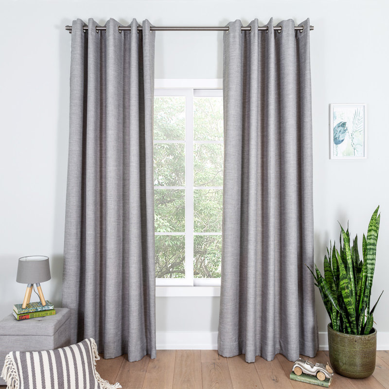Paire de rideaux unis avec œillets, Gris, L 64 po x L 100 po