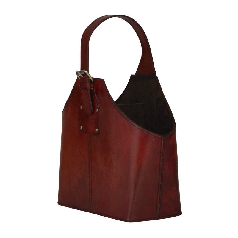 Modern Leather Carrier, Red, 13" H x 12" W x 6" D