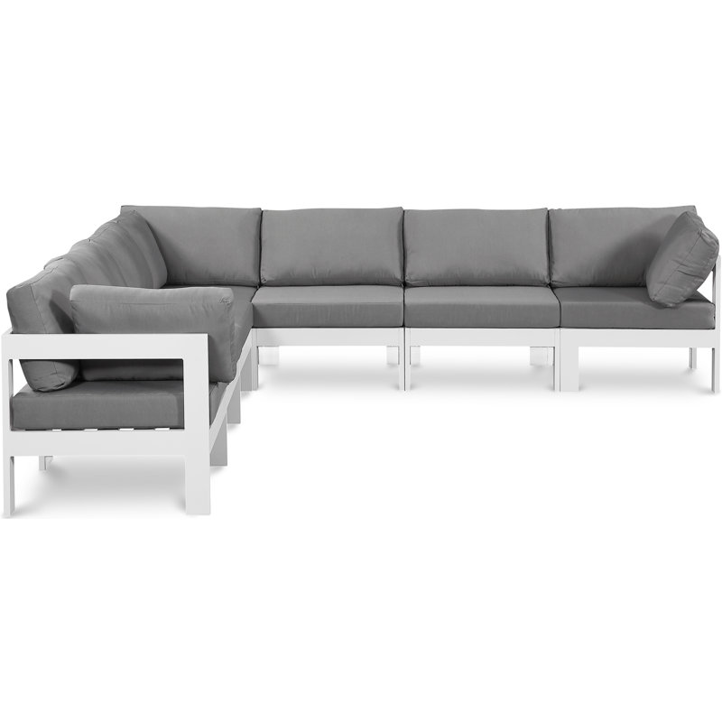 Canapé modulaire d'extérieur de 120 po avec coussins Berendina, Blanc, Gris