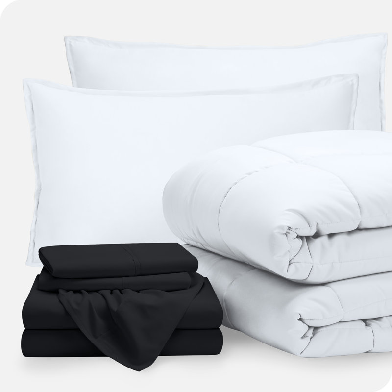 Lit dans un sac en microfibre 1800 de qualité supérieure 1800, Blanc / noir, Très grand édredon + 6 pièces supplémentaires