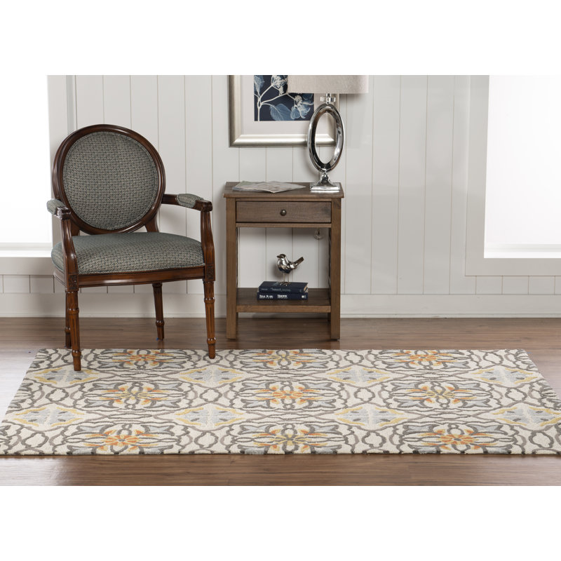 Tapis fabriqué à la main Equelle ivoire et gris, Rectangle de 5 pi x 7 pi