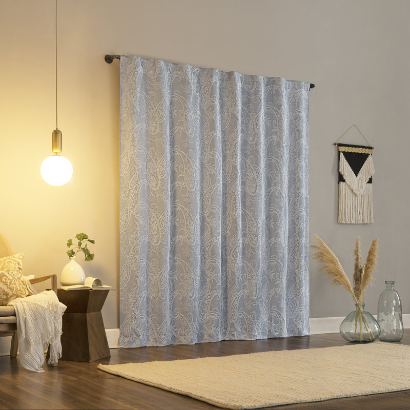 Pedra Paisley Embroidery 100% Blackout Back Tab Curtain Panel, Tranquil Blue, 40" W x 96" L