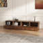 Wiley 91.32'' Mid Century TV Stands, Brown Solid Wood Cabinets, 4Pieces