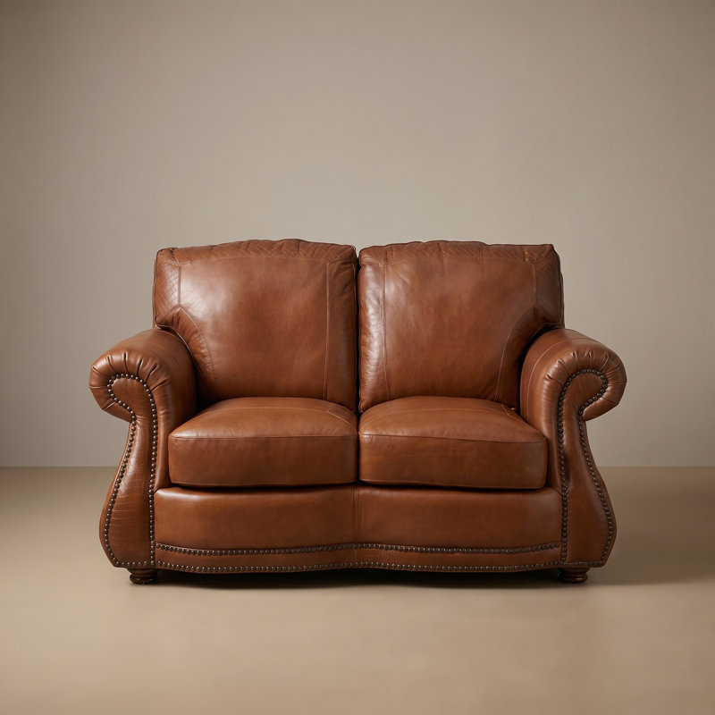 Causeuse en cuir brun 100% cuir Canyon, Marron clair, H 39 po x l 69 po x P 40 po, 2