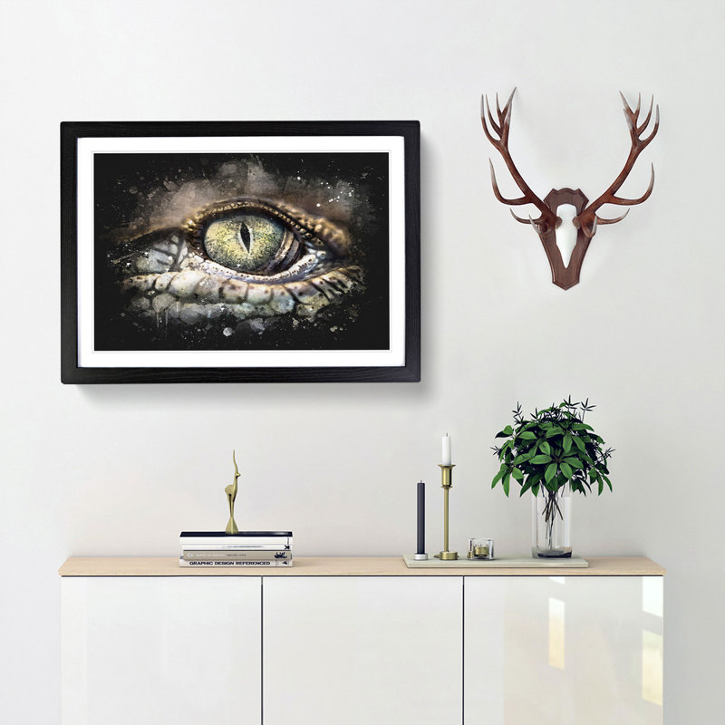 Crocodile Eye - Framed Print, 24cm H x 33cm W x 2cm D, Black Framed