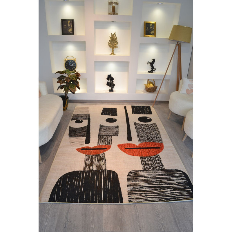 Tapis beige lavable à la machine, Sous-tapis rectangulaire de 3 pi 3 po x 4 pi 11 po
