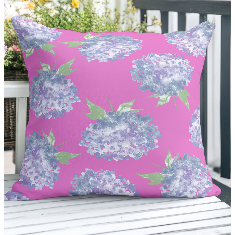 Coussin décoratif extérieur Hydrangea Love, Carré 16 po, Rose