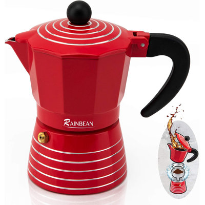 RAINBEAN Stovetop Espresso Maker – 6 Cup Moka Pot Italian Cuban Greca Coffee Maker, Durable Aluminum, Easy To Use & Clean, 300Ml, Red