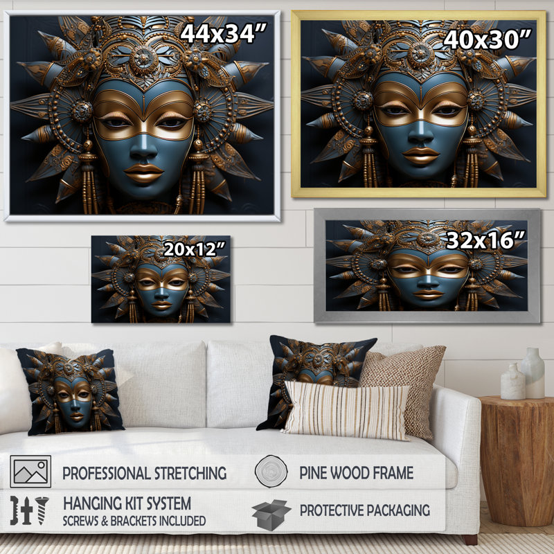«Black Mende Beauty», reproduction d'art sur toile, masque africain, Cadre d'angle fermé noir, H 34 po x l 44 po x P 1,5 po
