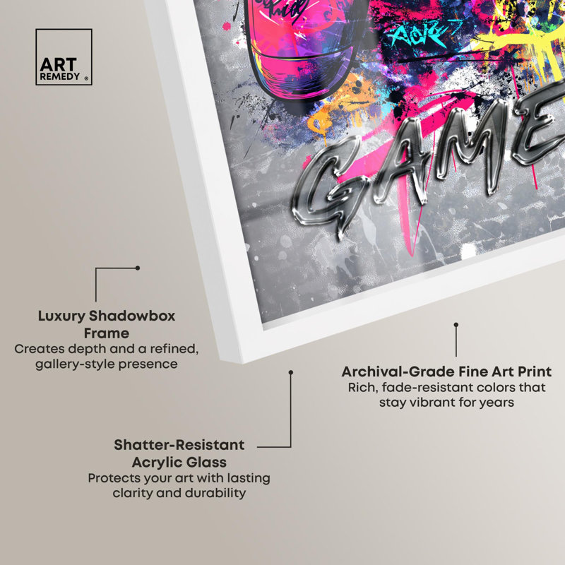 «Game On Shadowbox Print Sneaker», art mural par Art Remedy, H 13 po x l 13 po, Blanc