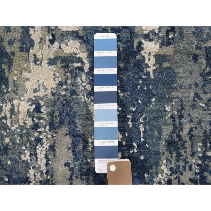 Tapis rond bleu en laine et soie véritable noué à la main 6 pi 2 po x 6 pi 2 po 4AEA7A1FACB648989CFE8605F7407233