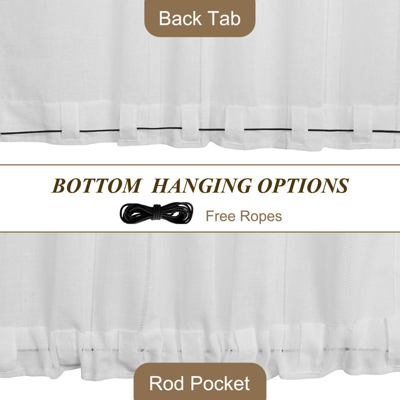 Solid Color Stripe Light Filtering Back Tab Outdoor Curtains, White, 52" W x 96" L