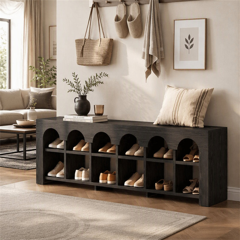 Banc de rangement pour chaussures 63 po, Black, Black