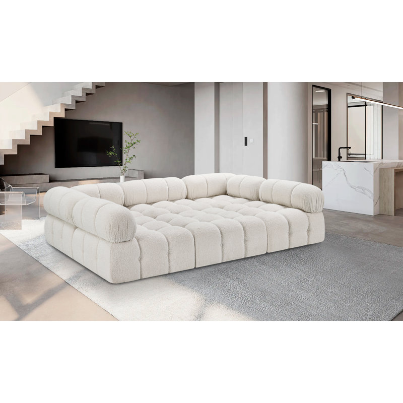 Canapé modulaire 102 po Ames, Tissu crème bouclé