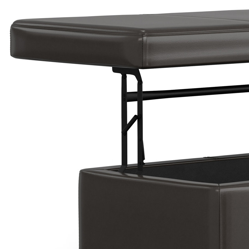 Avalon 44"W Upholstered Contemporary Rectangular Lift-Top Storage Ottoman with Hidden Storage, Tanners Brown Faux Leather