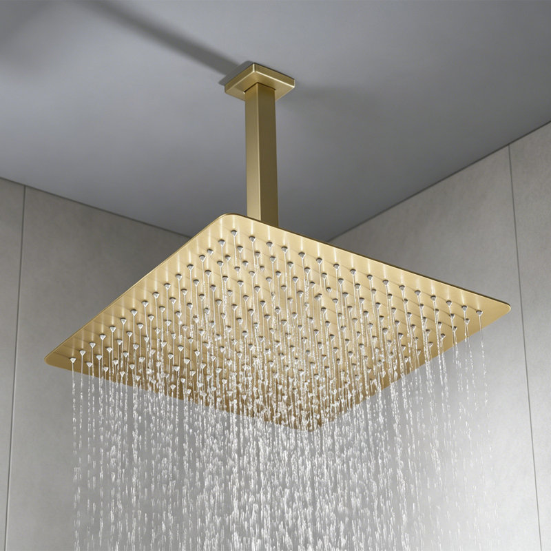 16" High Pressure Rain Shower Head With 2.5 Gpm Flow - Square Rainfall Showerhead For Bathroom, Water Saving,Brushed Gold