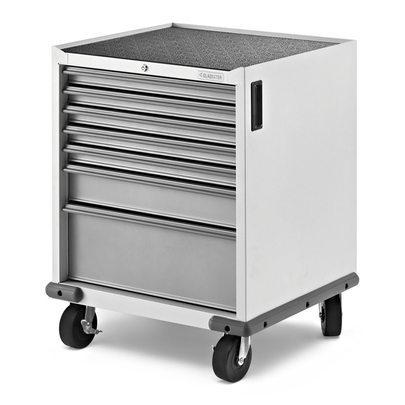 Premier Pre-Assembled 7 Drawer Modular Tool Storage Cabinet, Hammered White/Gray Slate