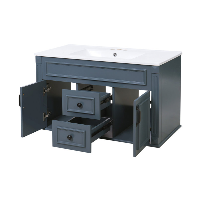 Armoire murale 36 po avec lavabo et tiroirs en céramique, meuble-lavabo simple de style français avec charnières à fermeture douce