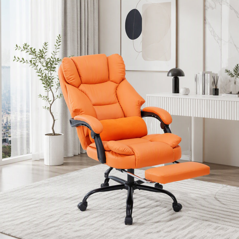 Fauteuil de direction avec repose-pieds rétractable et support lombaire, Similicuir orange