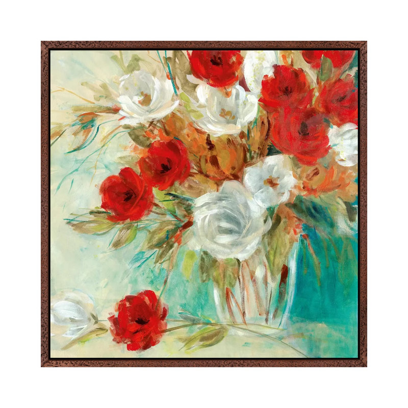 Vibrant Bouquet II by Carol Robinson - Painting on Canvas, Classic Brown Wood Framed, 93.98 cm H x 93.98 cm W