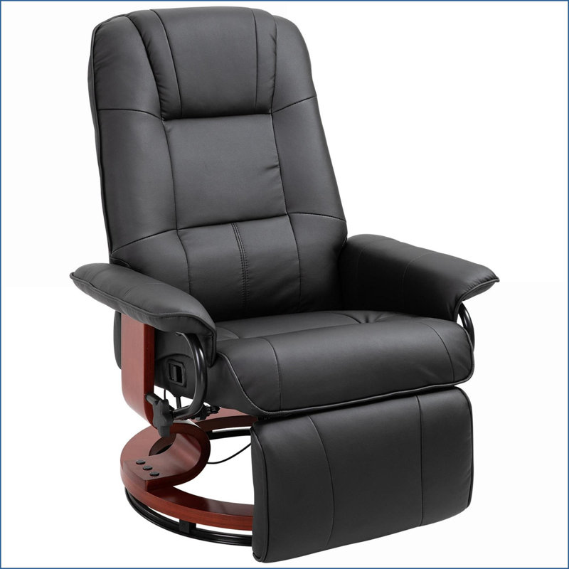 Fauteuils inclinables pour le salon, fauteuil inclinable pivotant manuel avec repose-pieds Base en bois enveloppé | Noir | Cuir PU