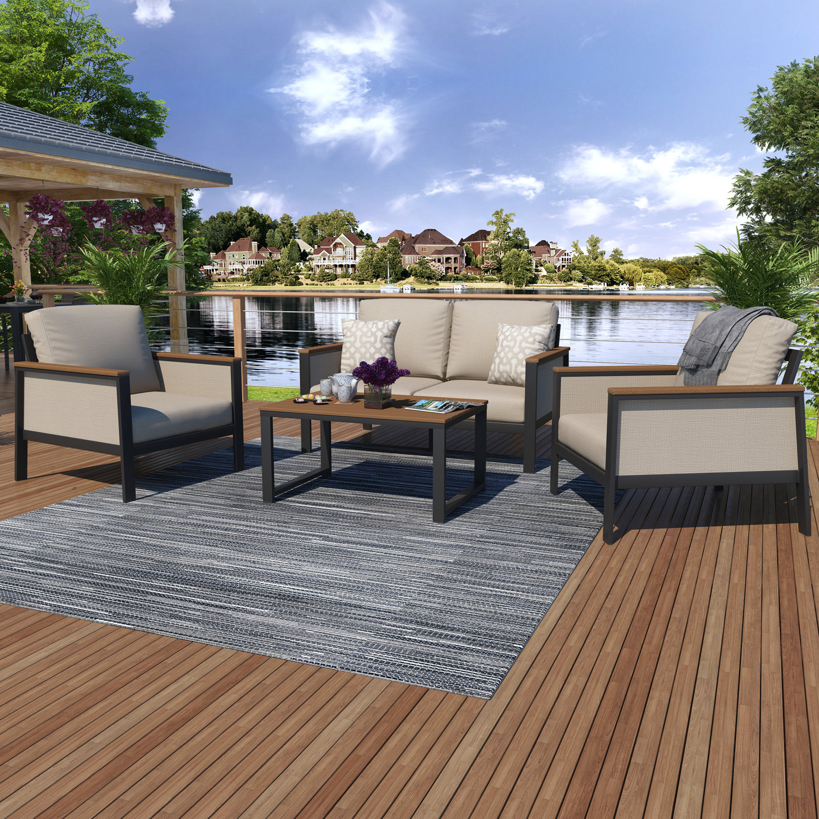 Townsend 4-Person Sunbrella® Patio Seating Group, Cast Silver
