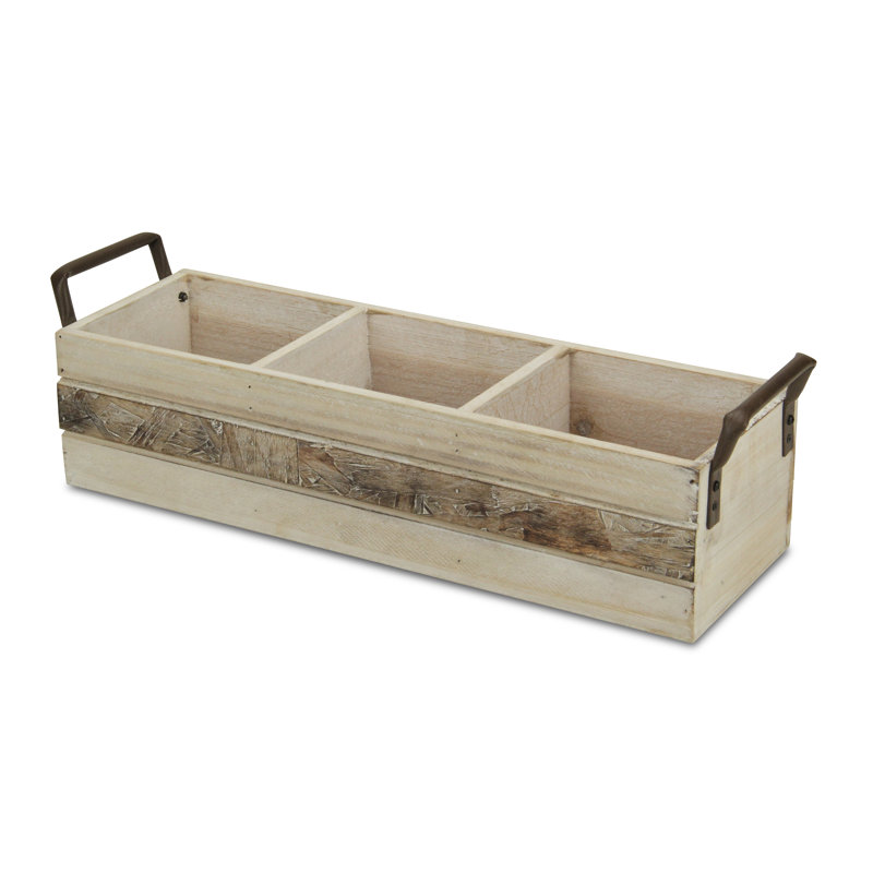 August Grove® Solid Wood Decorative Bin, White/Brown