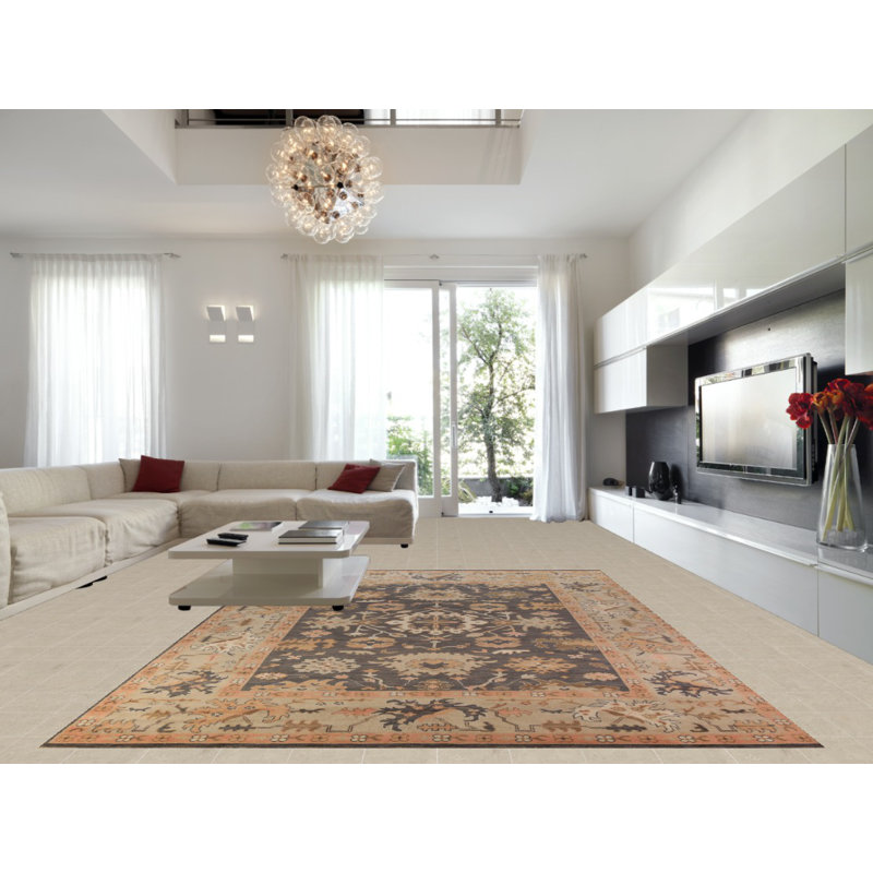 Grand tapis indien fait à la main gris Oushak 10 x 14