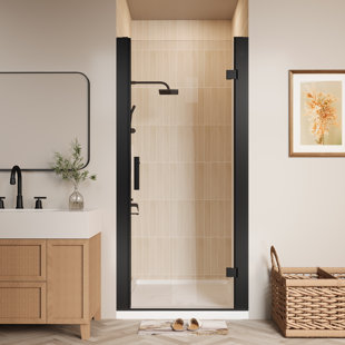34" - 36" W X 72" H Pivot Hinged Swing Frameless Shower Door With Clear Glass