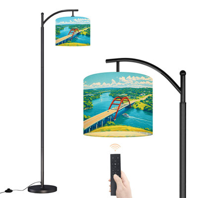 Arc Floor Lamp with Adjustable Lampshade Vivid Colorful Bridge Austin Texas Landscape Standing Lamp 3 Color Temperatures Dimmable Tall Pole Lamp with Foot Switch for Bedroom