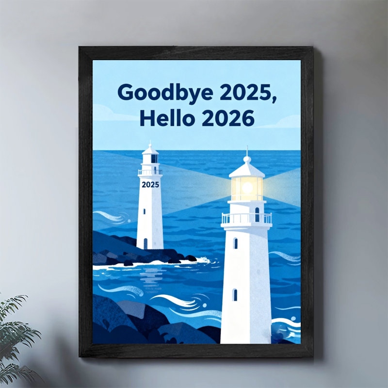 Art encadré noir, bonne année, bonjour 2026, impressions murales de style rétro, H 17 po x l 13 po