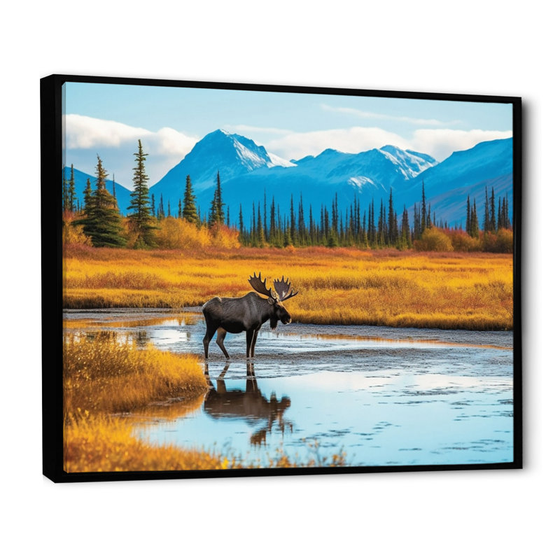 Orignal dans un paysage de l'Alaska II, Toile noire, H 24 po x l 32 po x P 1 po