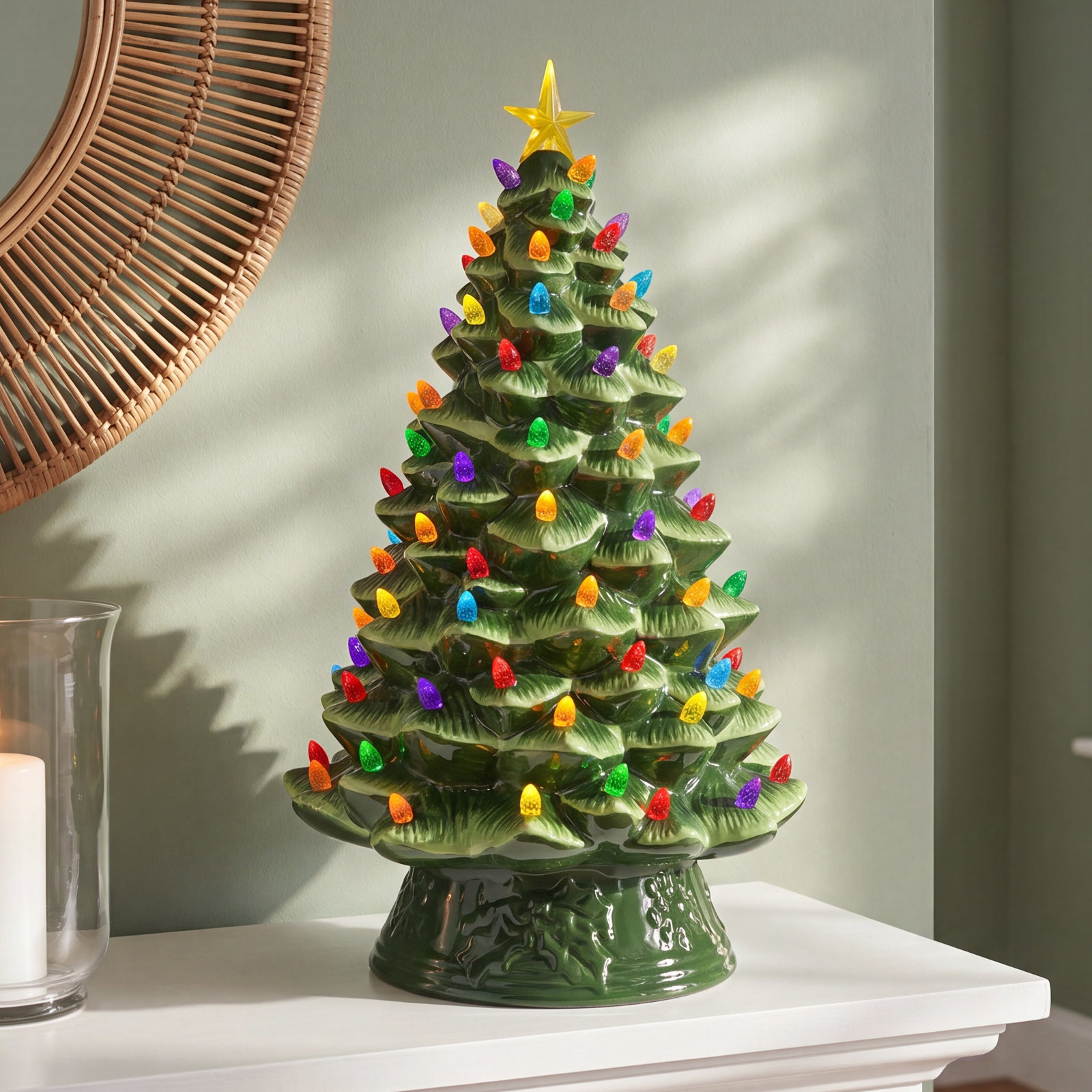 Nostalgic Green Ceramic Tabletop Tree, 17.5 H" x 11 W" x 11 D"