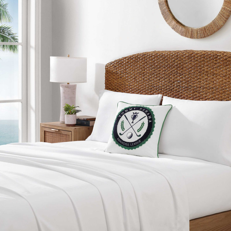 Coussin en coton Tommy Bahama, Paradise League Green, Carré 18 po
